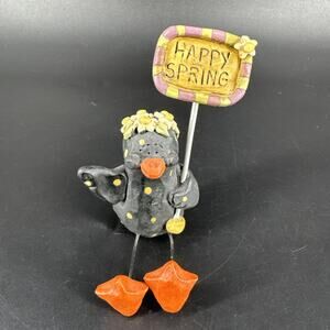 Blossom Bucket Suzi Skoglund Black Bird HAPPY SPRING Resin Shelf Sitter Figurine
